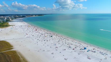 High-up-aerial-view-of-Siesta-Key-Beach-vista-in-Florida