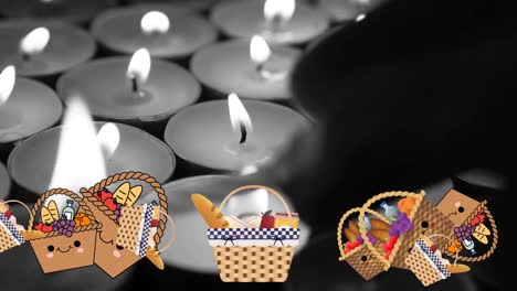Animation-of-baskets-with-food-appearing-over-tealights
