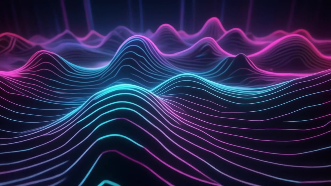 Abstract Neon Wave Lines Moving in Dark Space