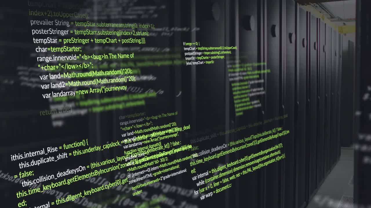 animação do processamento de dados contra a sala de servidores de computador