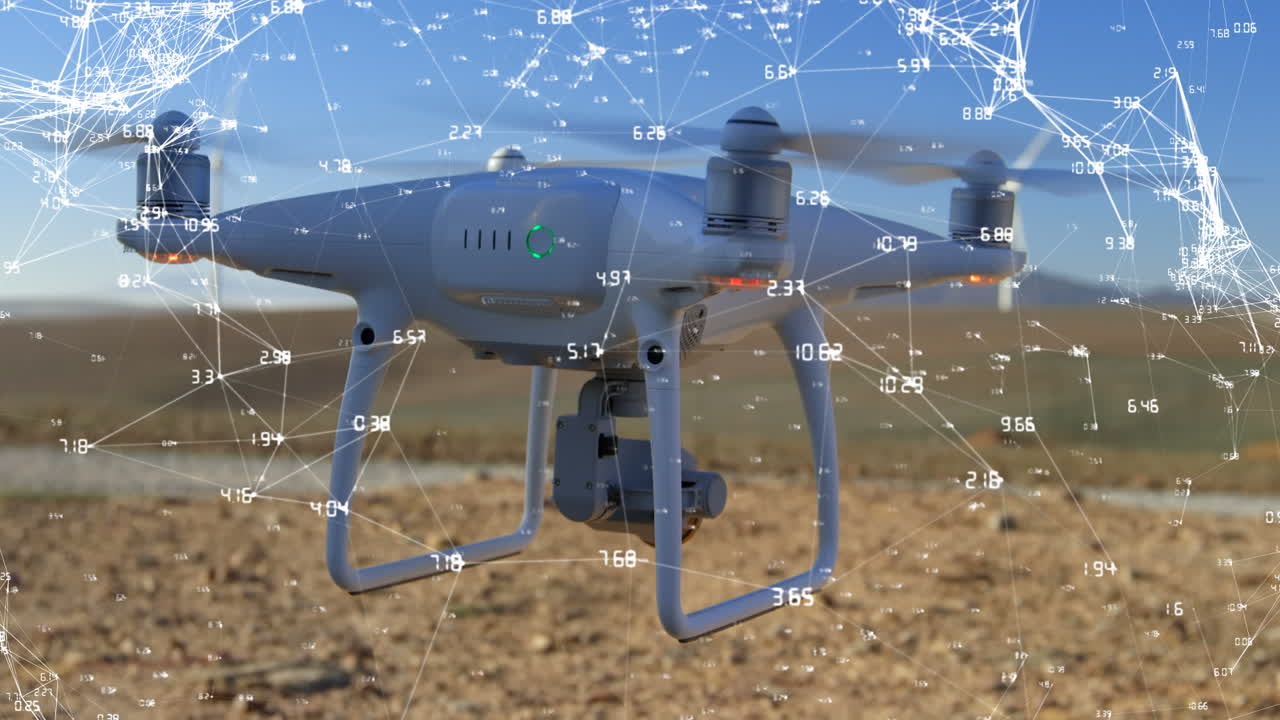 숫자와 드론으로 연결된 네트워크의 애니메이션