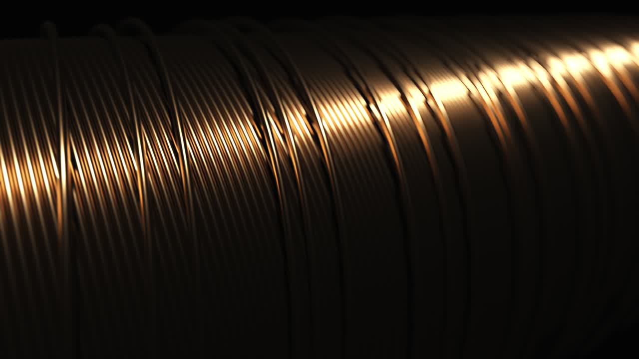 Copper wire. Electric motor winding. 4k UHD video. Seamless loop. Shallow depth of field