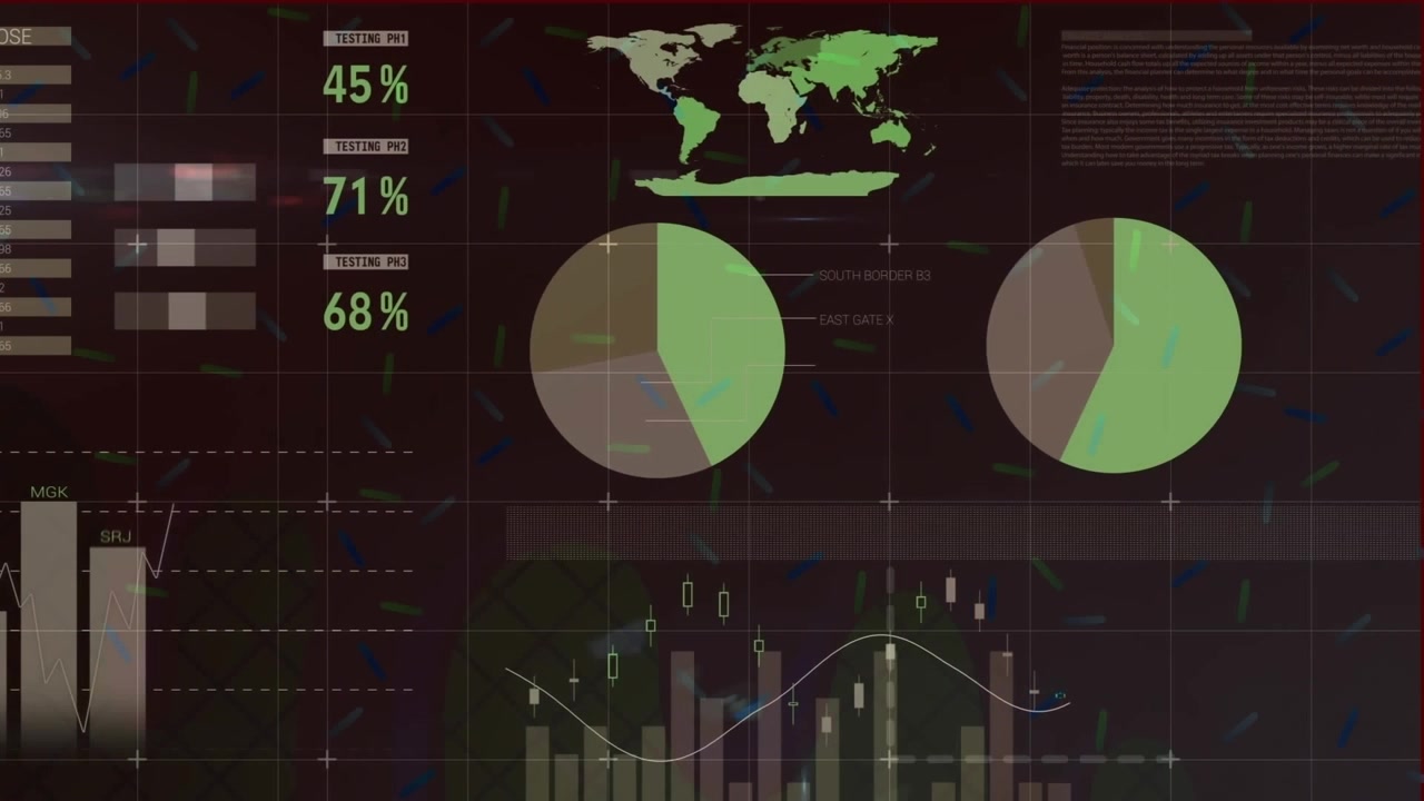 Animation of financial data processing over grey background