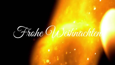 Animation-Of-Frohe-Weihnachten-Over-Light-Spots-On-Black-Background