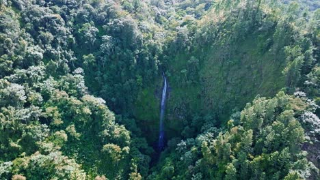 aerial forward salto del rodeo waterfall in the dominican republic, rainforest