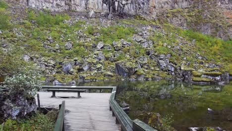 pov hiking trail to the botnstjörn pond in the ásbyrgi canyon - jokulsargljufur national park, iceland