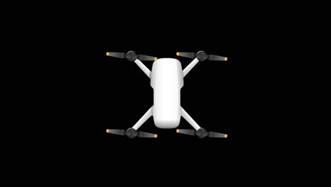 animation of a drone rotating smoothly on a black background, highlighting movement and design in a 35-second sequence
