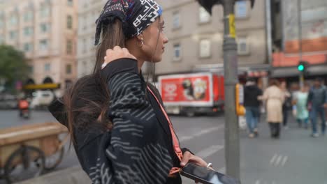 young woman on a city street