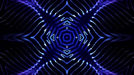abstract theme of microworld or nanotechnology. 4k looped sci-fi 3d background with light effects. glow blue particles form lines, surfaces, complex symmetrical structures like in kaleidoscope.