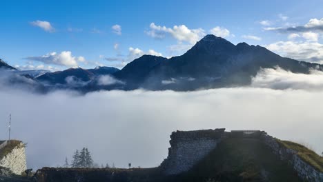 cloud inversion timelapse in the mountains of the alps near reutte in austria