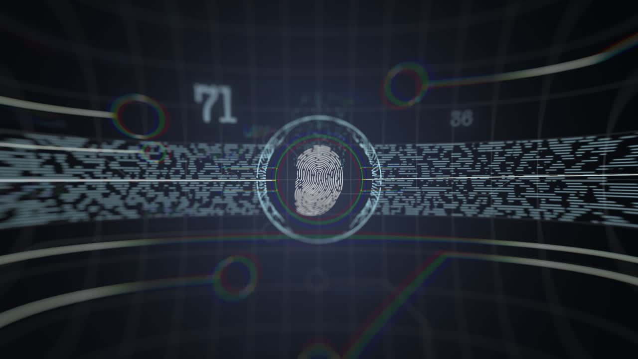 Fingerprint on black security system background.