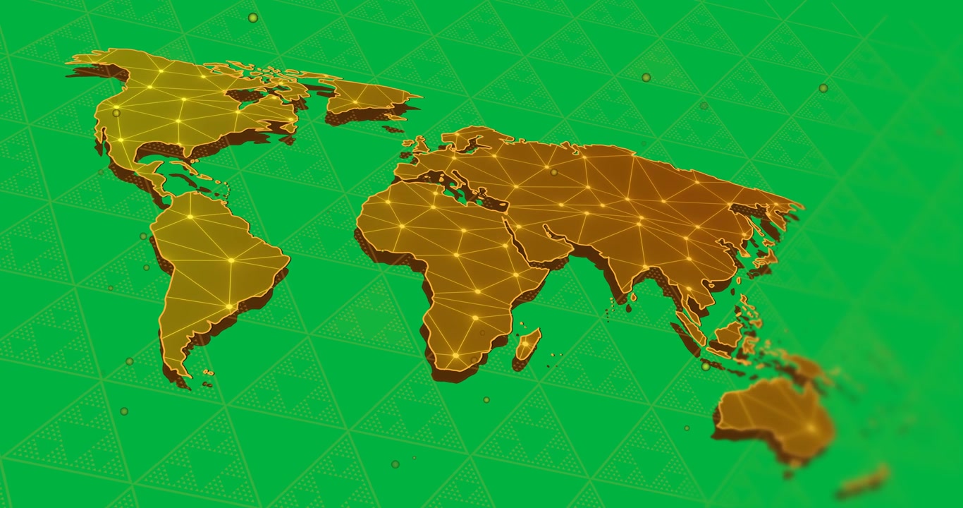 Animation of network of connections over world map on transparent background