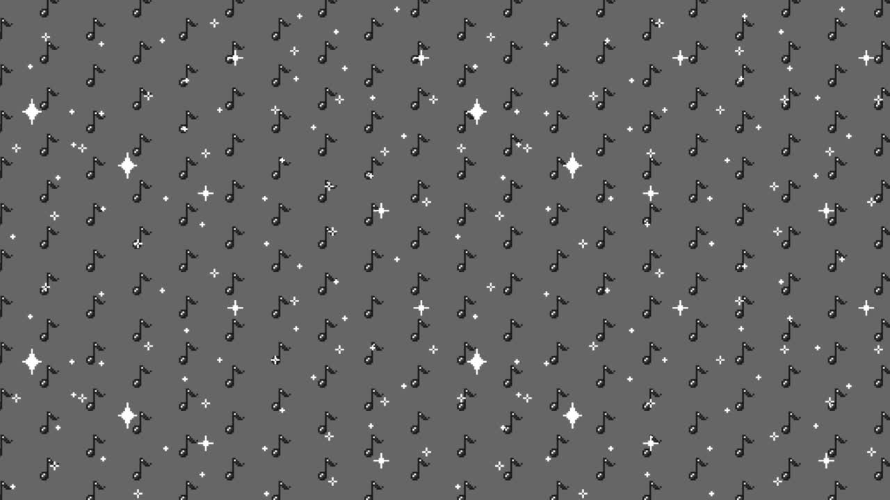 Pixel art music notes and stars pattern