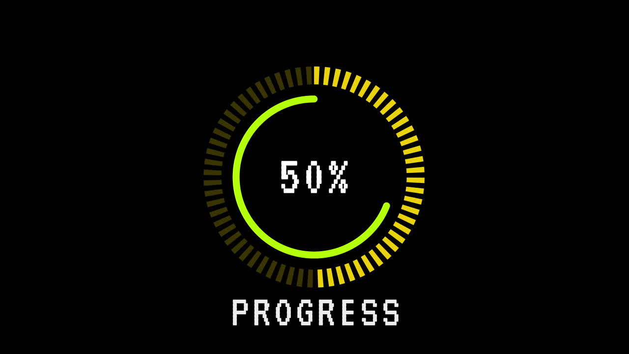 Digital Progress Bar Loading Percentage on Black Background