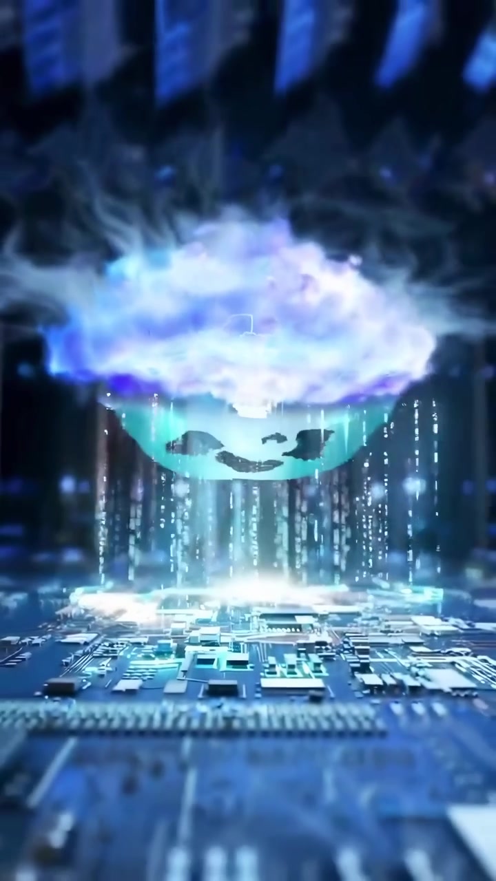 Digital Cloud Computing Concept with Data Flow on Circuit Board