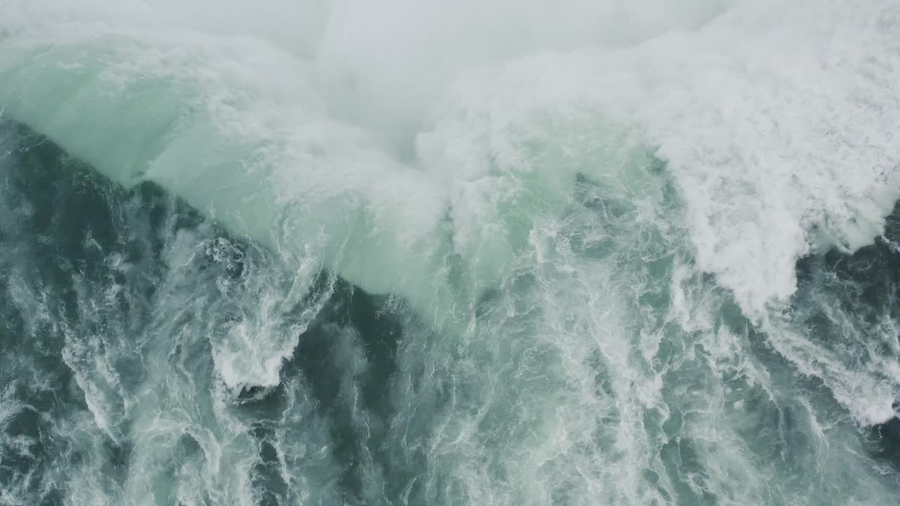 Waterfall Dynamic Aerial Top Down Epic Drone Water Thundering Over Cliff River Niagara Falls Canada Usa New York Tourist Attraction