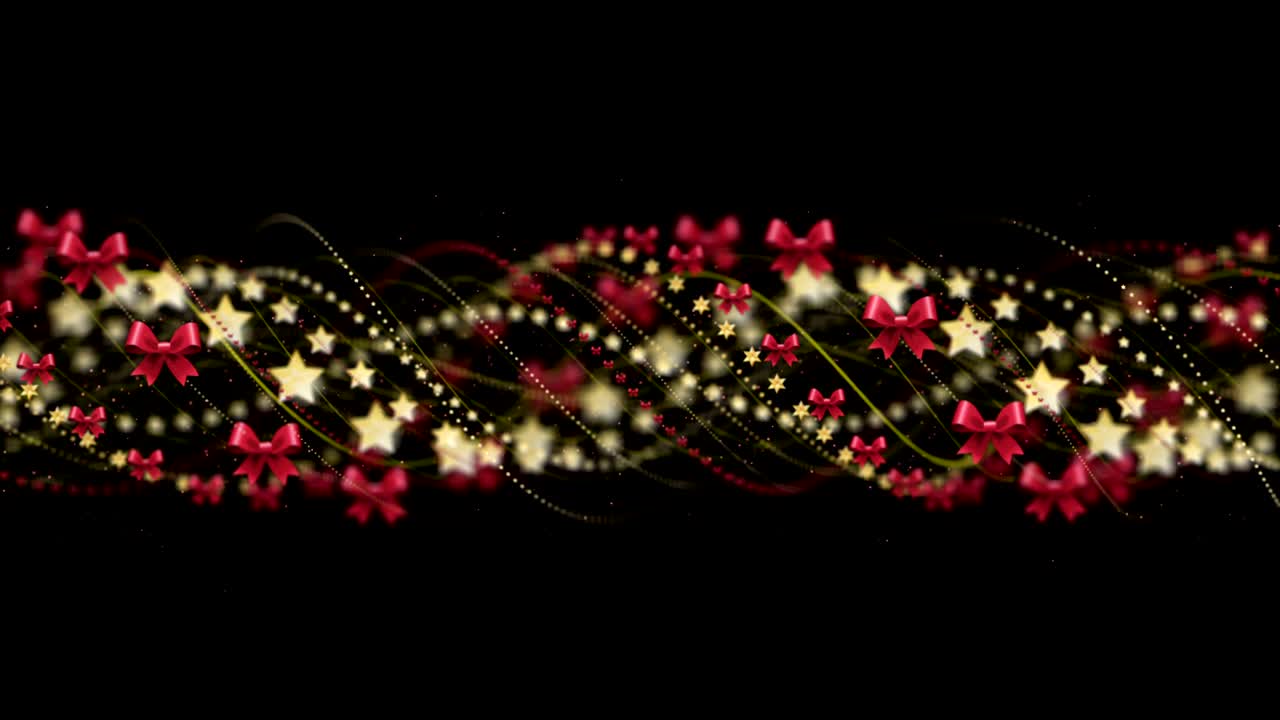 Rosett, band och stjärnor, present, gåva och julkoncept, animation, bakgrund, rendering, loop.