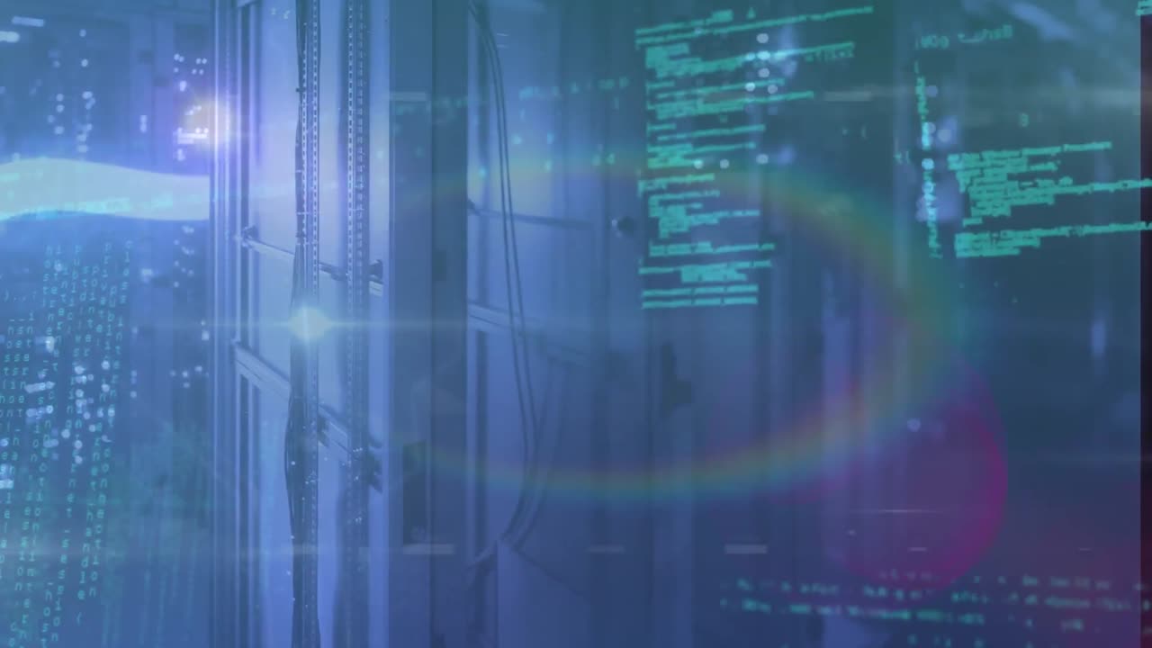 animación del procesamiento de datos en la sala de servidores