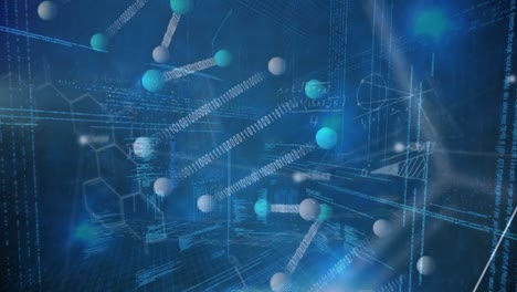 animación del procesamiento de datos, el adn y los datos científicos en fondo azul