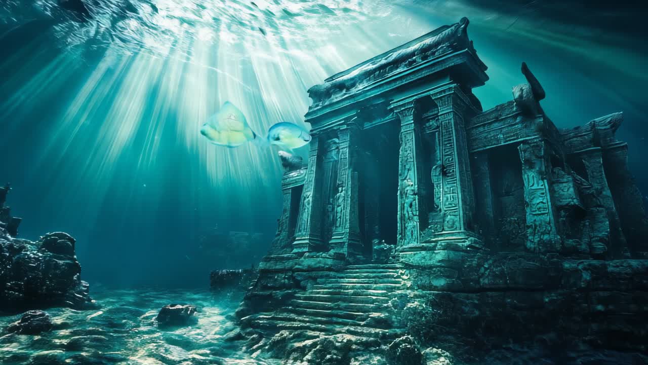 침몰한 사원 폐허가 물 에