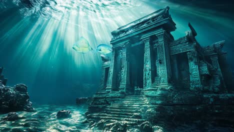 ruinas de templos hundidos bajo el agua.