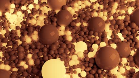 4k 3d seamless loop animation of beautiful small and large spheres or balls cover plane as abstract simple geometric background. some spheres glow. in one color tone like sepia