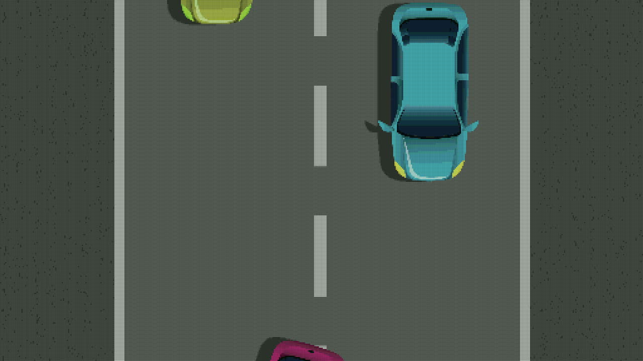 animación de pantalla de videojuego con coches compitiendo en la calle en movimiento