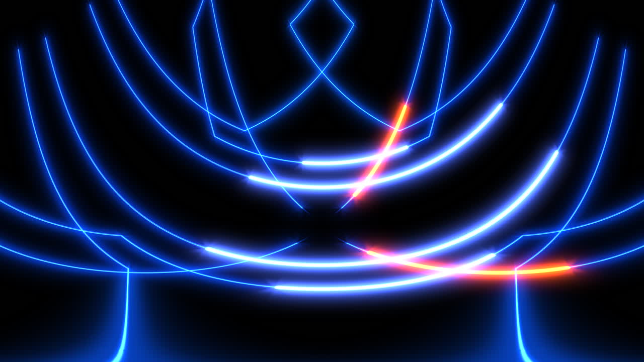 Futuristic neon design blue and orange lines form human shape on black background