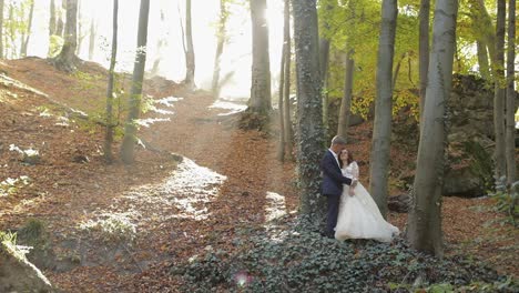 Novio-Con-Novia-En-El-Parque-Forestal.-Pareja-De-Boda.-Familia-Feliz