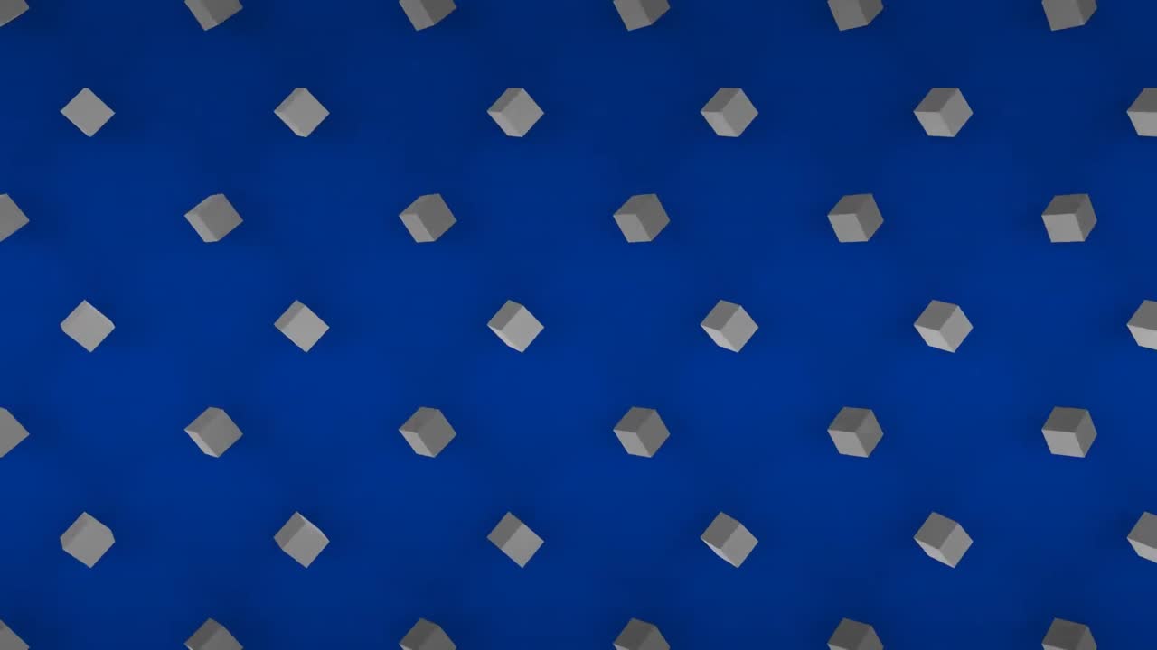 파란색 배경에 원활한 루프로 움직이는 큐브 위의 모양의 애니메이션