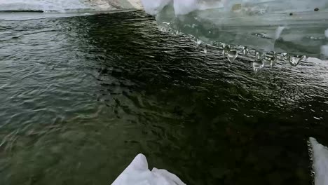 Un-Río-Descongelado-Fluye,-Un-Témpano-De-Hielo-Se-Derrite-Sobre-El-Río