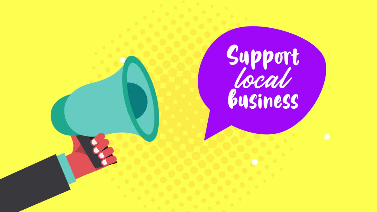 apoyar las letras de negocios locales en la burbuja de habla con megáfono