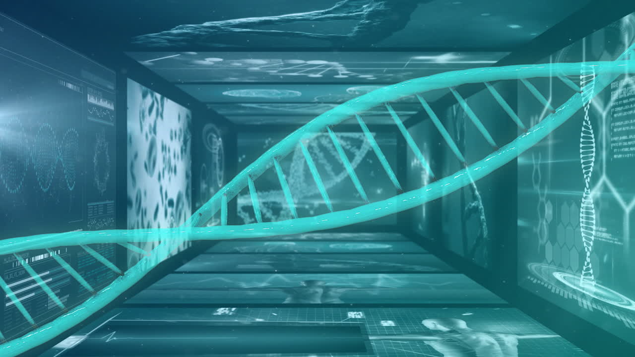 미래 애니메이션에서 과학적 데이터 처리에 대한 dna 스트랜드