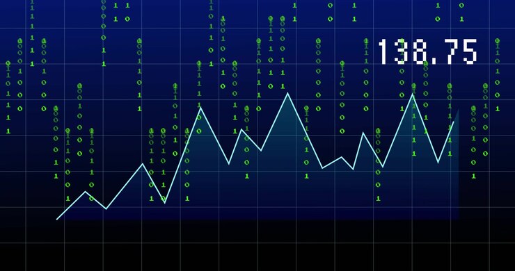 Light-blue line graph growing and updating numeric labels after segment appears, showing data trend