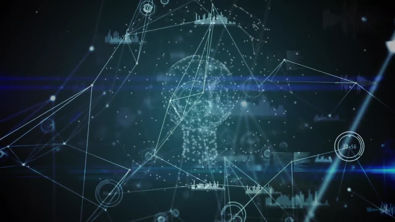 통계와 연결된 네트워크를 가진 지구의 애니메이션