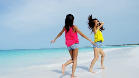 african american asian chinese girls on vacation beach