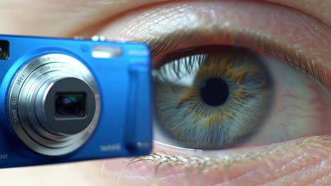 a close-up view of a camera capturing the intricate details of an eye, showcasing vibrant colors and textures in an intimate perspective