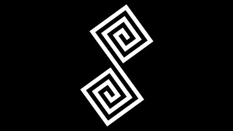 objeto gráfico en blanco y negro con efecto estroboscópico e hipnótico, que gira en el sentido de las agujas del reloj disminuyendo el tamaño de pantalla completa a desaparecer en el centro, en formato de video 16: 9