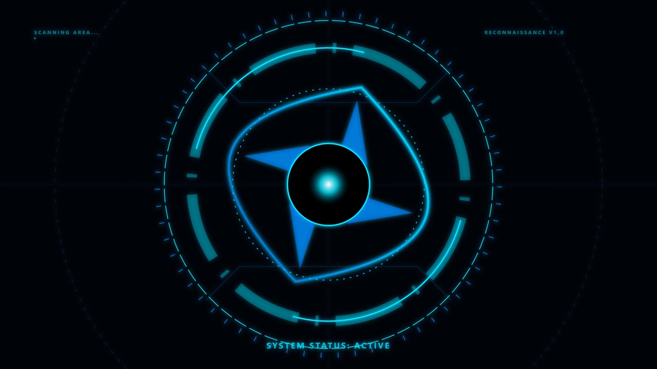 Futuristic Digital HUD Interface with Rotating Scanning Element