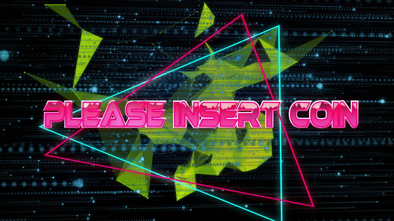 네온 패턴 배경 위에 동전 텍스트를 입하십시오.