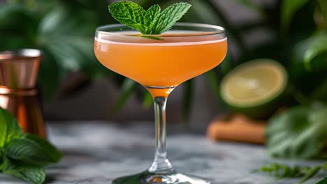 orange cocktail with mint garnish