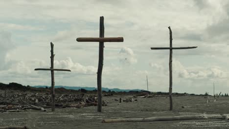 Three-wooden-crosses-on-desert-wilderness