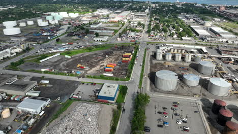 montreal industrial area - aerial summer establishing shot