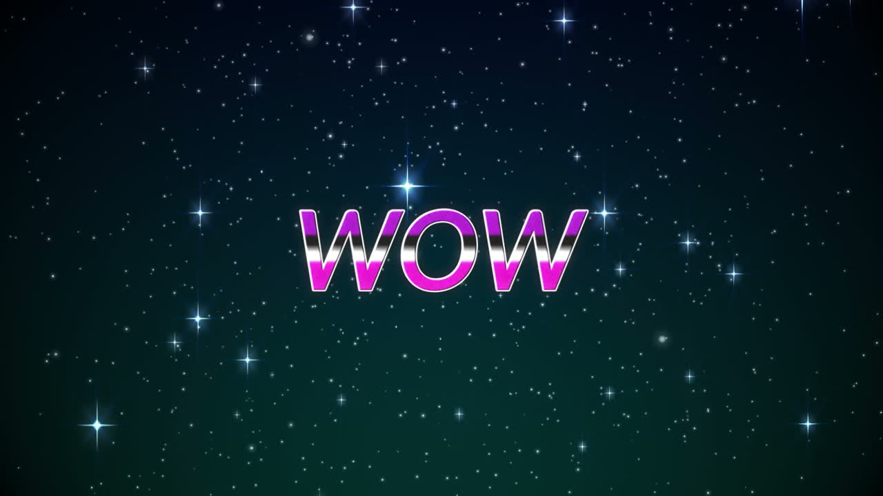 반 ⁇ 이는 별과 빛의 반점 위에 분홍색 글자로 와우 텍스트의 애니메이션