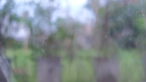 el agua que fluye en la pared transparente de vidrio con la naturaleza escénica
