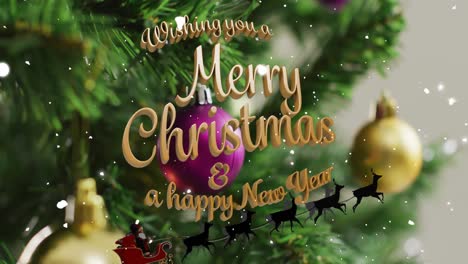 animation of season's greetings text over christmas tree