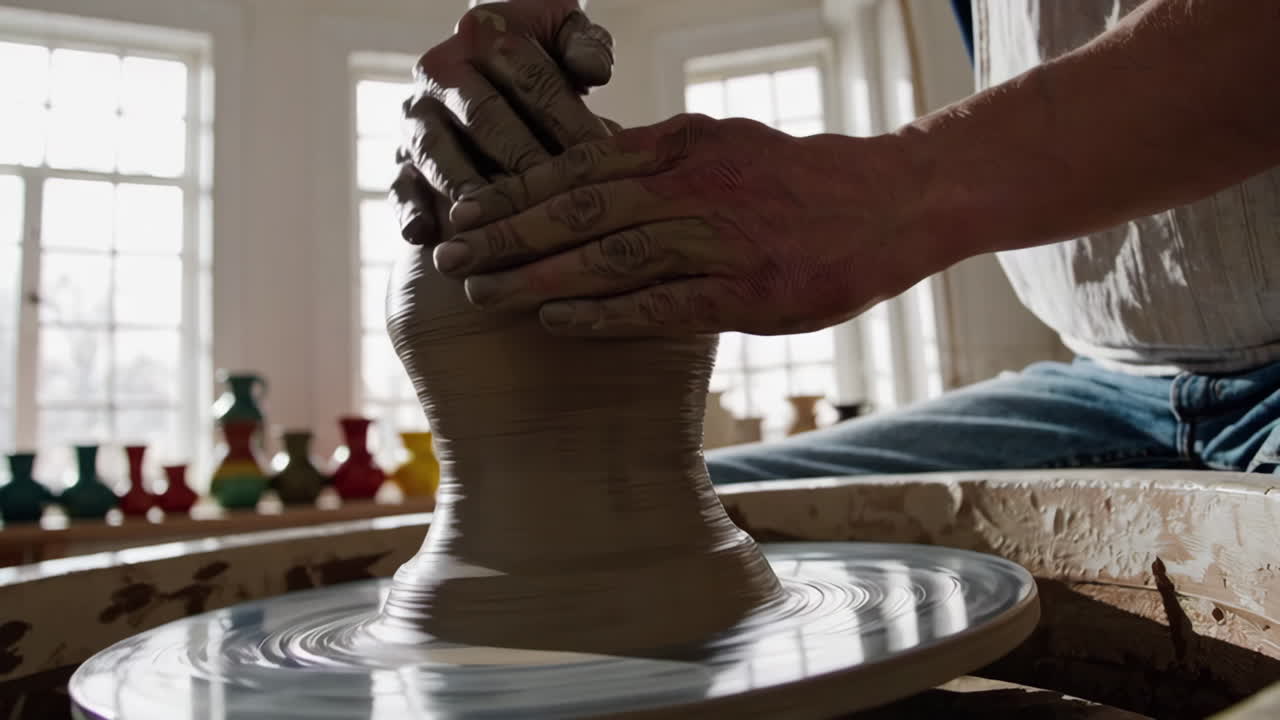 Pottery Artist Shaping a Vase on a Wheel