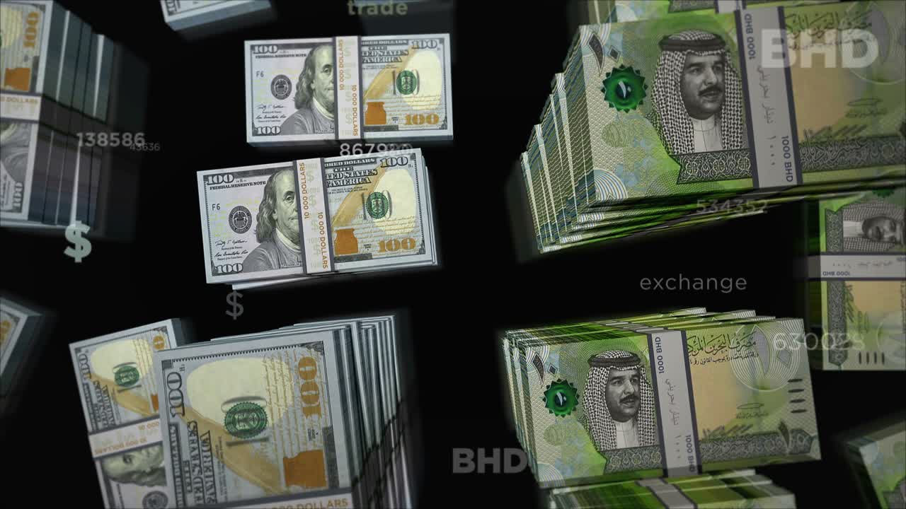 미국 달러와 바레인 디나르 화폐 교환 루프 애니메이션