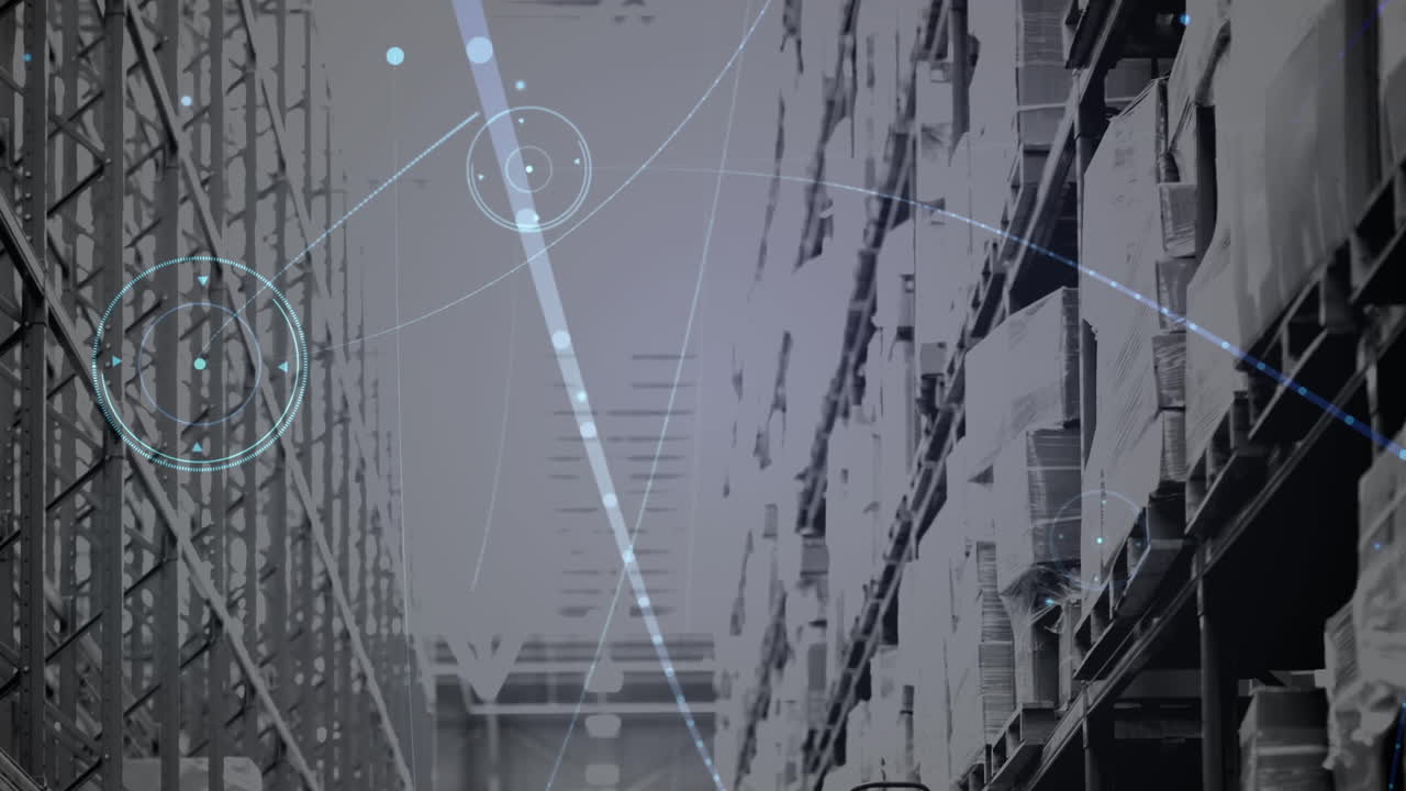 animación de la red de conexiones sobre estantes en el almacén