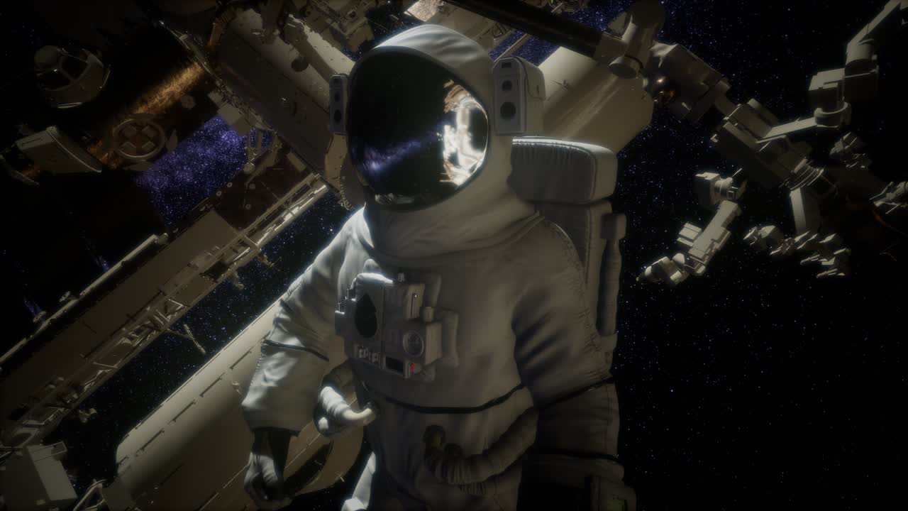 Astronaut uden for Den Internationale Rumstation på en rumvandring